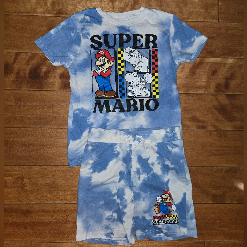 Super Mario Kids Blue Tie-Dye Outfit, Super Mario T-Shirt And Shorts, Short Set